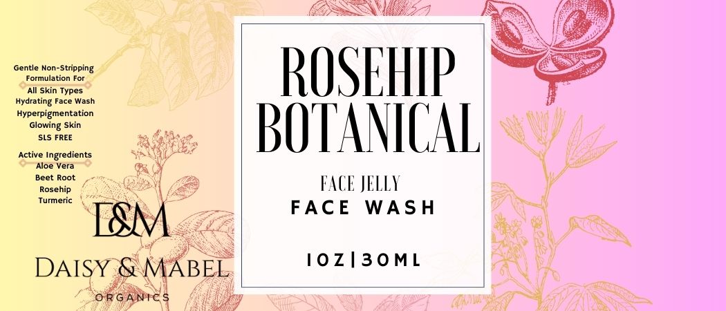 rosehip botanical with turmeric face jelly wash 1 oz glass bottle aloe vera beet root turmeric daisy and mabel organics