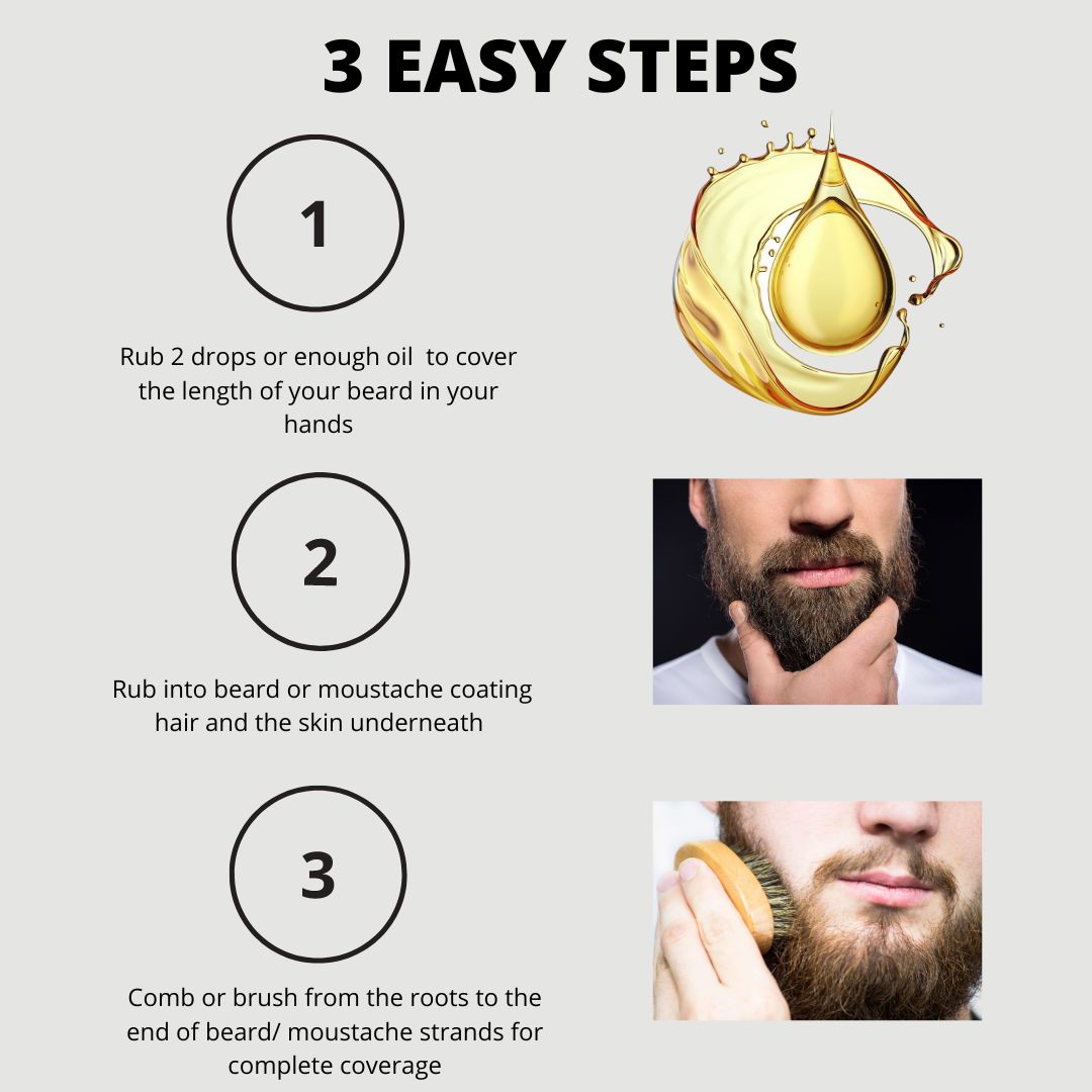 3 easy steps for beard growth oil infographic daisy and mabel ordanics