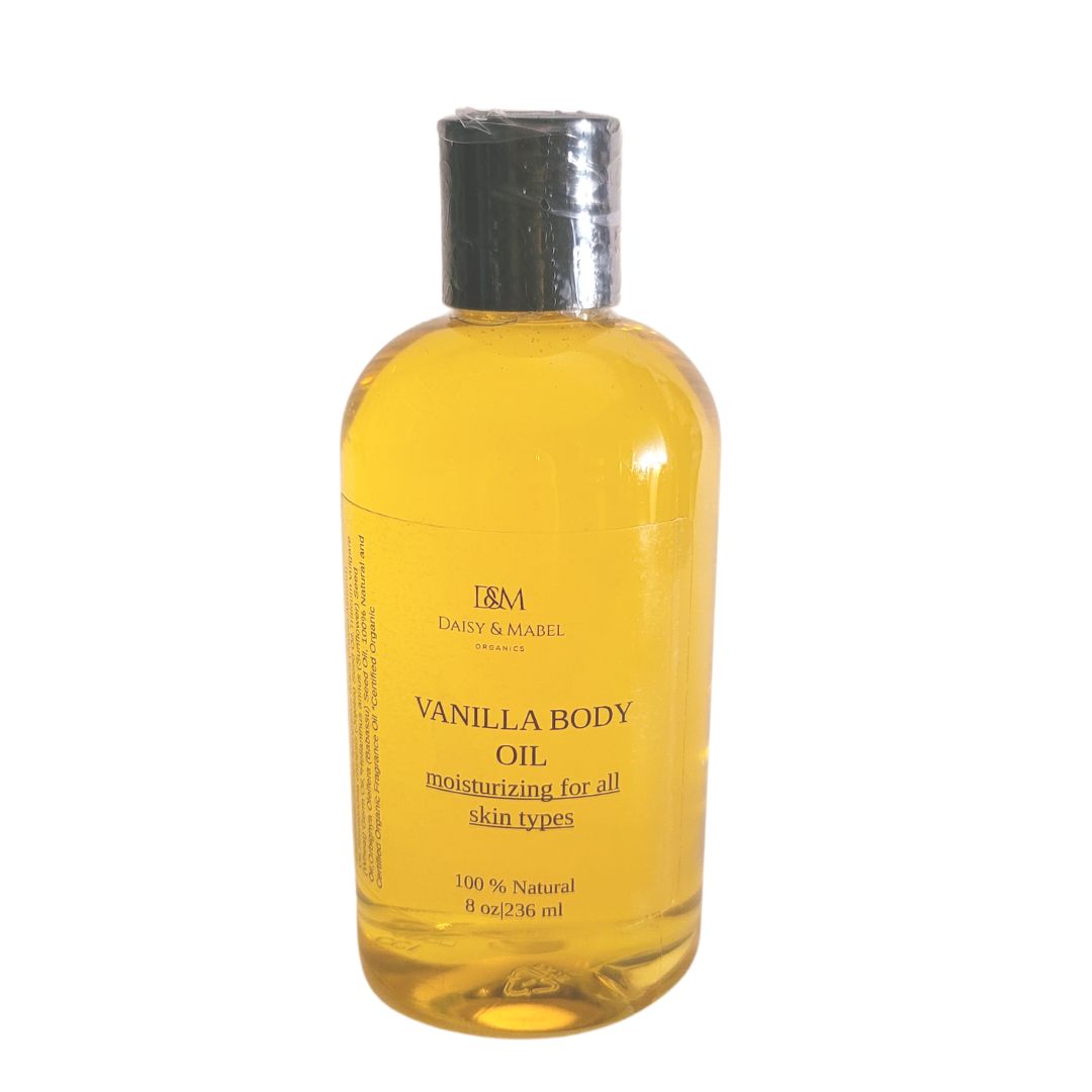 Load image into Gallery viewer, vanilla dry skin moisturizing body oil 8 oz daisy and mabel organics 
