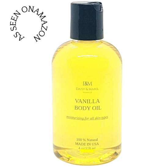 vanilla body oil moisturizer dry skin jojoba daisy & mabel organics sold on amazon