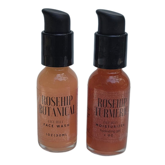 rosehip turmeric gel jelly face wash moisturizer 1 oz glass bottle dark spots acne wrinkles dry skin